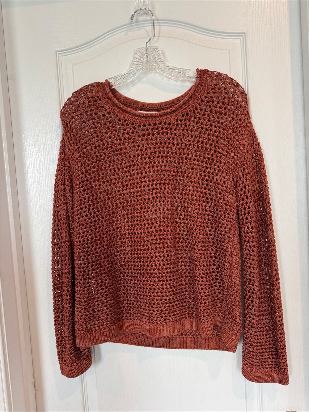 Loft XS Women's Rust Open Knit Sweater